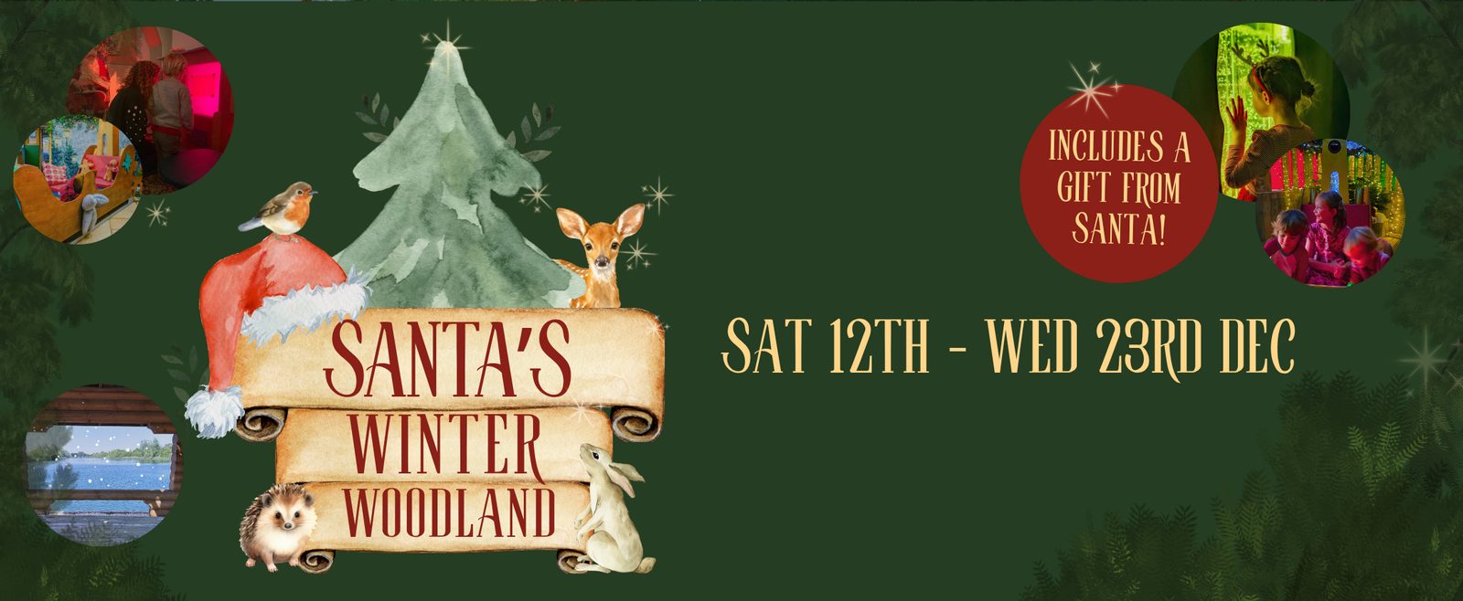 Hocus Pocus Play presents Santa's Winter Woodland, Saturday 12th to Wednesday 23rd December. Includes a gift from Santa.